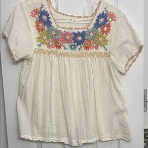 THML Cream Blouse with Multicolor Floral Embroidery